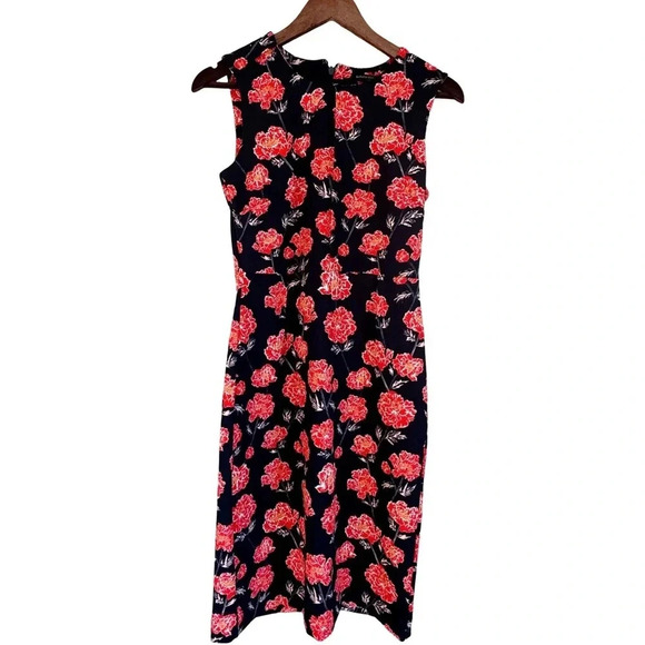 Banana Republic Navy Sleeveless Sheath Dress Red Floral Sz 2 - Picture 1 of 8